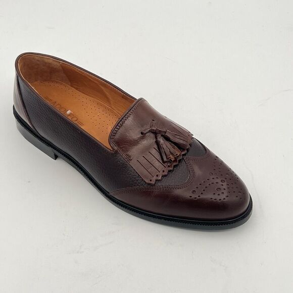 ADOLFO MEN’S Dress Shoes Loafers Brown Leather Tassels Hand Made In Italy 11 main image 4